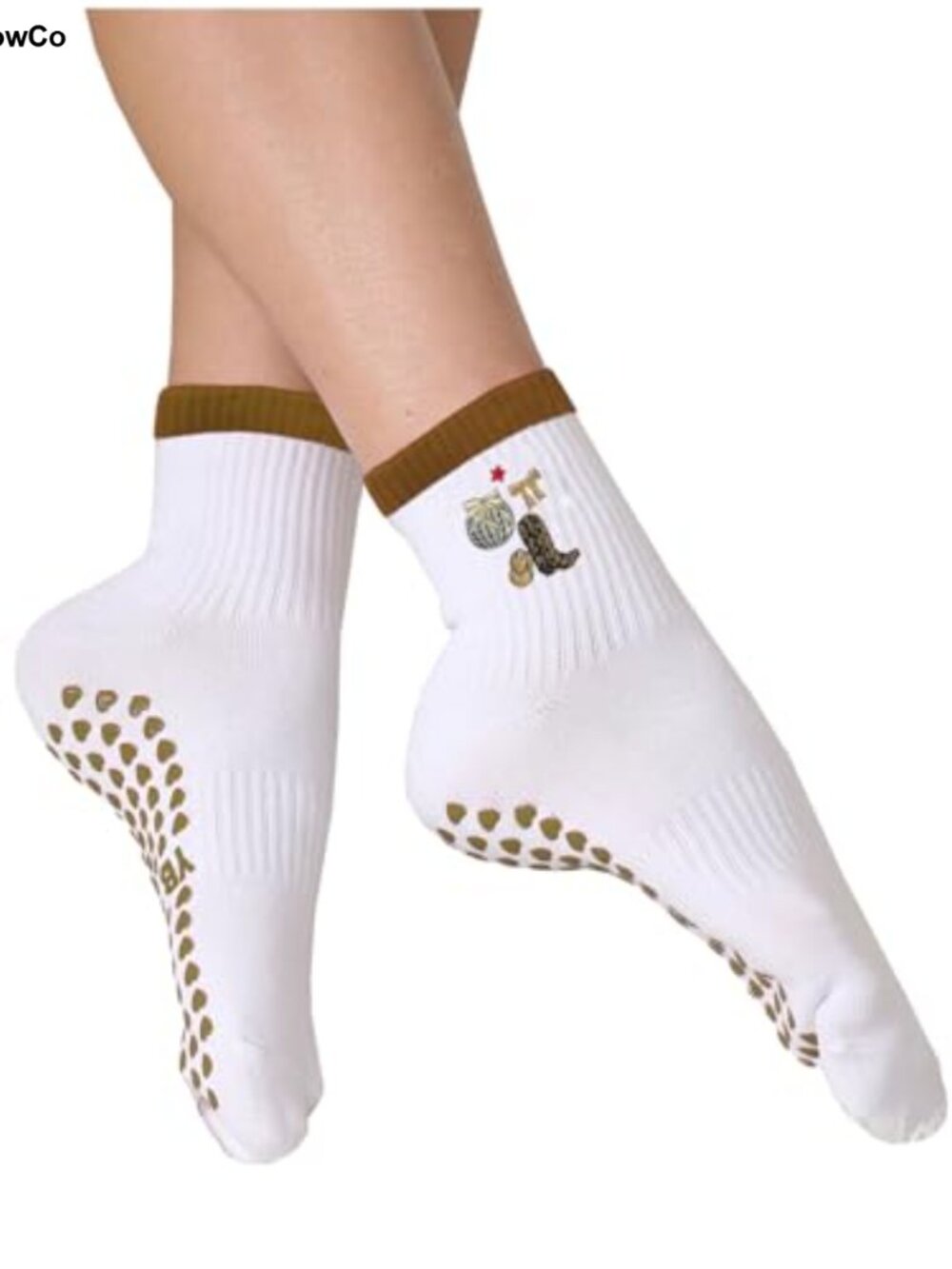 Women's Non-Slip Pilates Socks, Cotton Blend Crew Grip Socks for Yoga & Barre